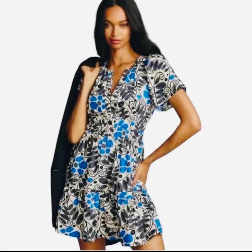 ❌SOLD❌Anthropologie Somerset Short Sleeve Mini Dress Blue/white/black Size XL